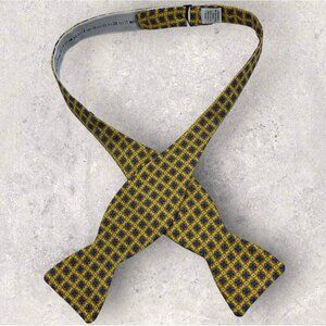 DION Men's Silk LUXURY Self Bow Tie Yellow Blue Purple Geometric W:2.5" EUC